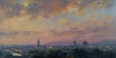 Florencia, crepúsculo - Óleo madera preparada - 18,7x34,5